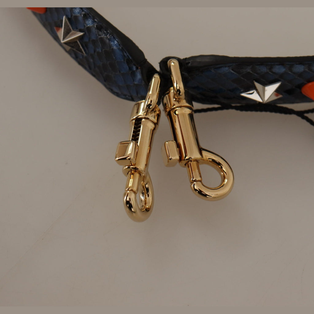 Dolce & Gabbana Blue Exotic Leather Crystals Reversible Shoulder Strap