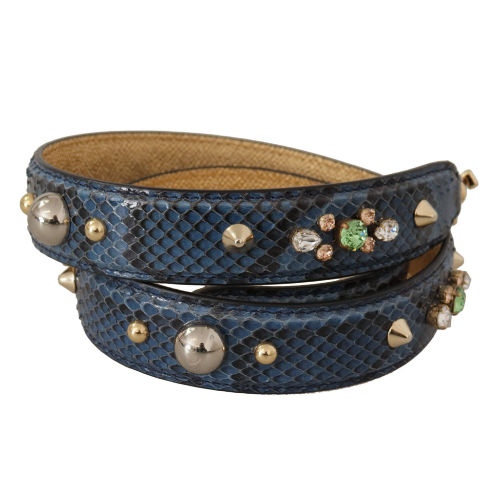 Dolce & Gabbana Blue Exotic Leather Crystals Shoulder Strap