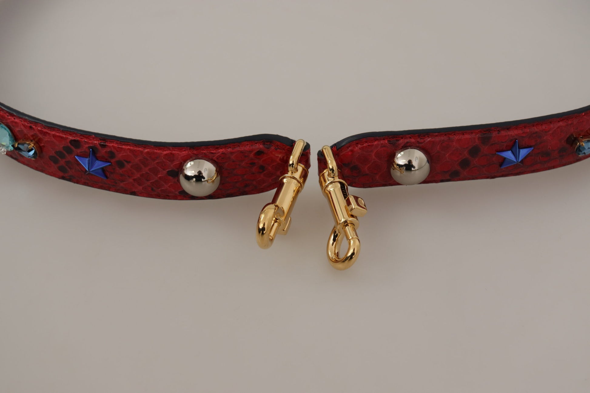 Dolce & Gabbana Red Exotic Leather Crystals Shoulder Strap Dolce & Gabbana