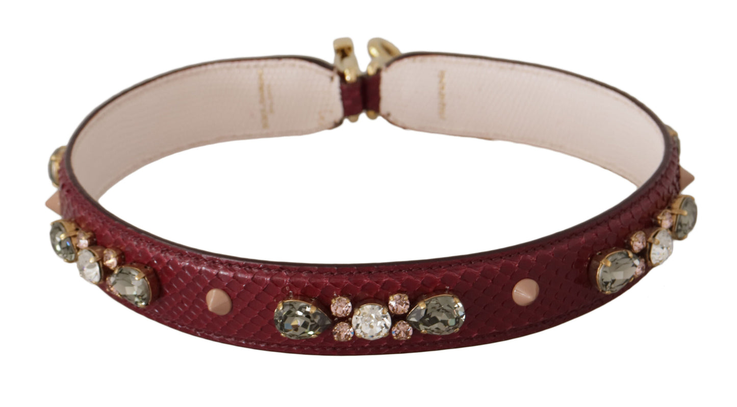 Dolce & Gabbana Bordeaux Leather Crystals Bag Shoulder Strap Dolce & Gabbana