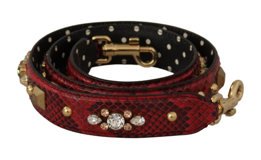 Dolce & Gabbana Red Python Leather Crystals Reversible Shoulder Strap Dolce & Gabbana