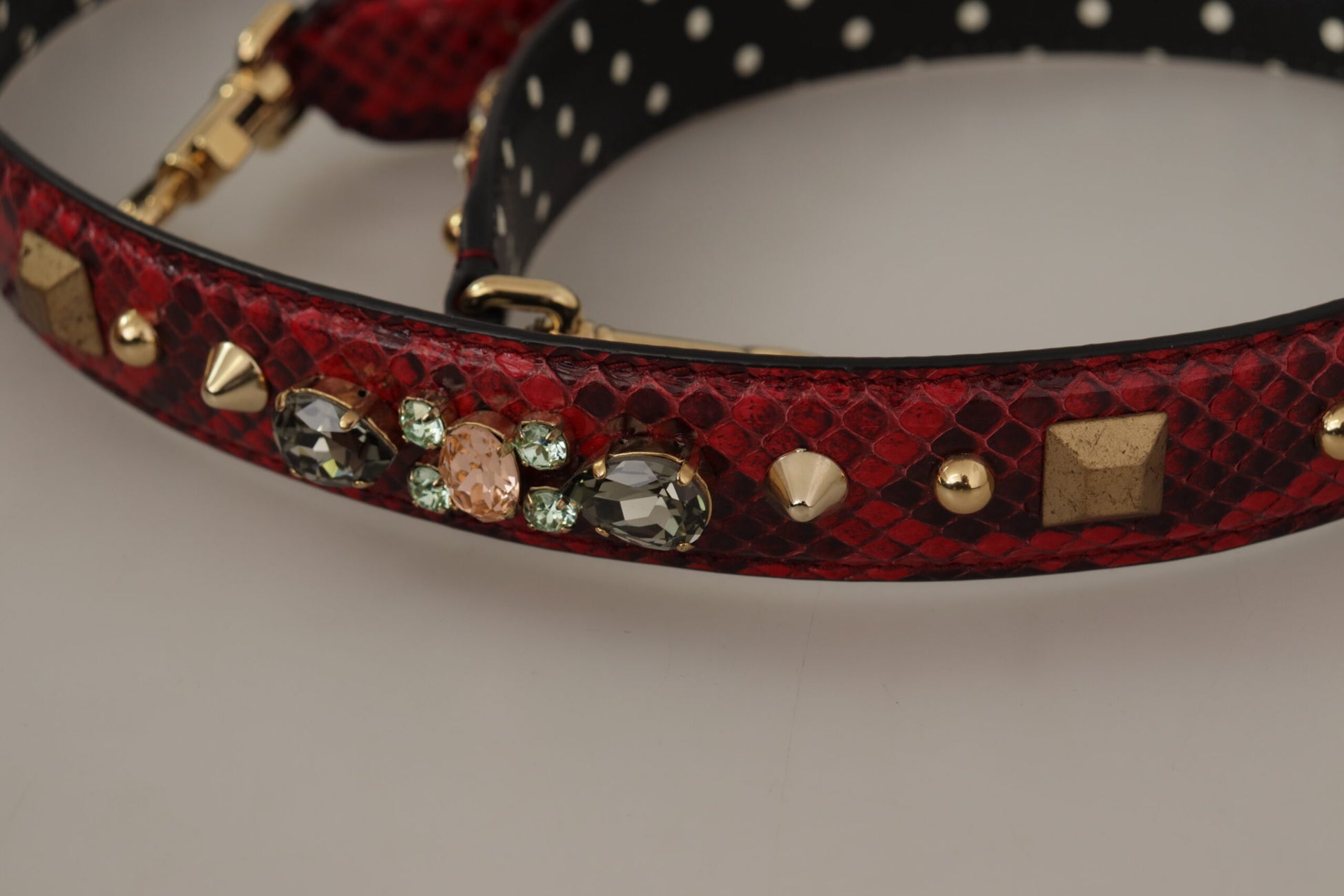 Dolce & Gabbana Red Python Leather Crystals Reversible Shoulder Strap Dolce & Gabbana