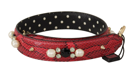 Dolce & Gabbana Red Python Leather Crystals Reversible Shoulder Strap Dolce & Gabbana