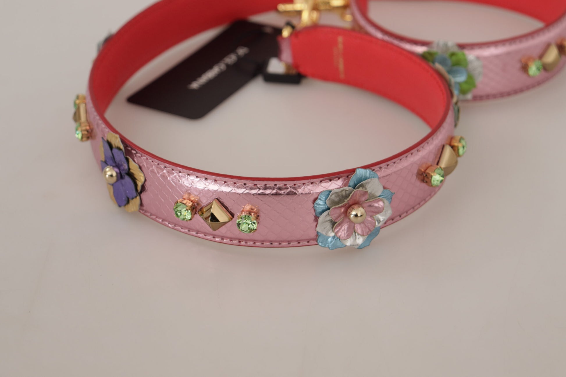 Dolce & Gabbana Metallic Pink Leather Studded Shoulder Strap Dolce & Gabbana