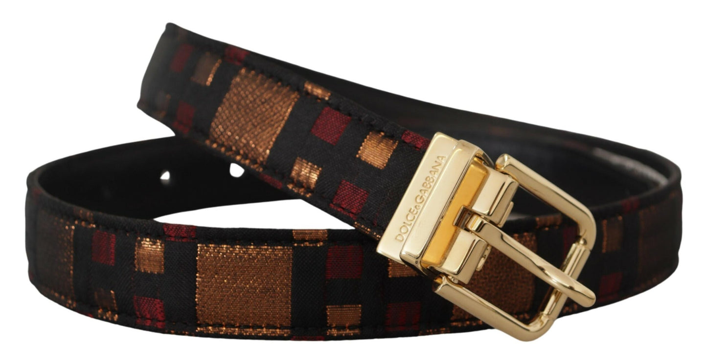 Dolce & Gabbana Multicolor Leather Jacquard Gold Metal Buckle Belt Dolce & Gabbana