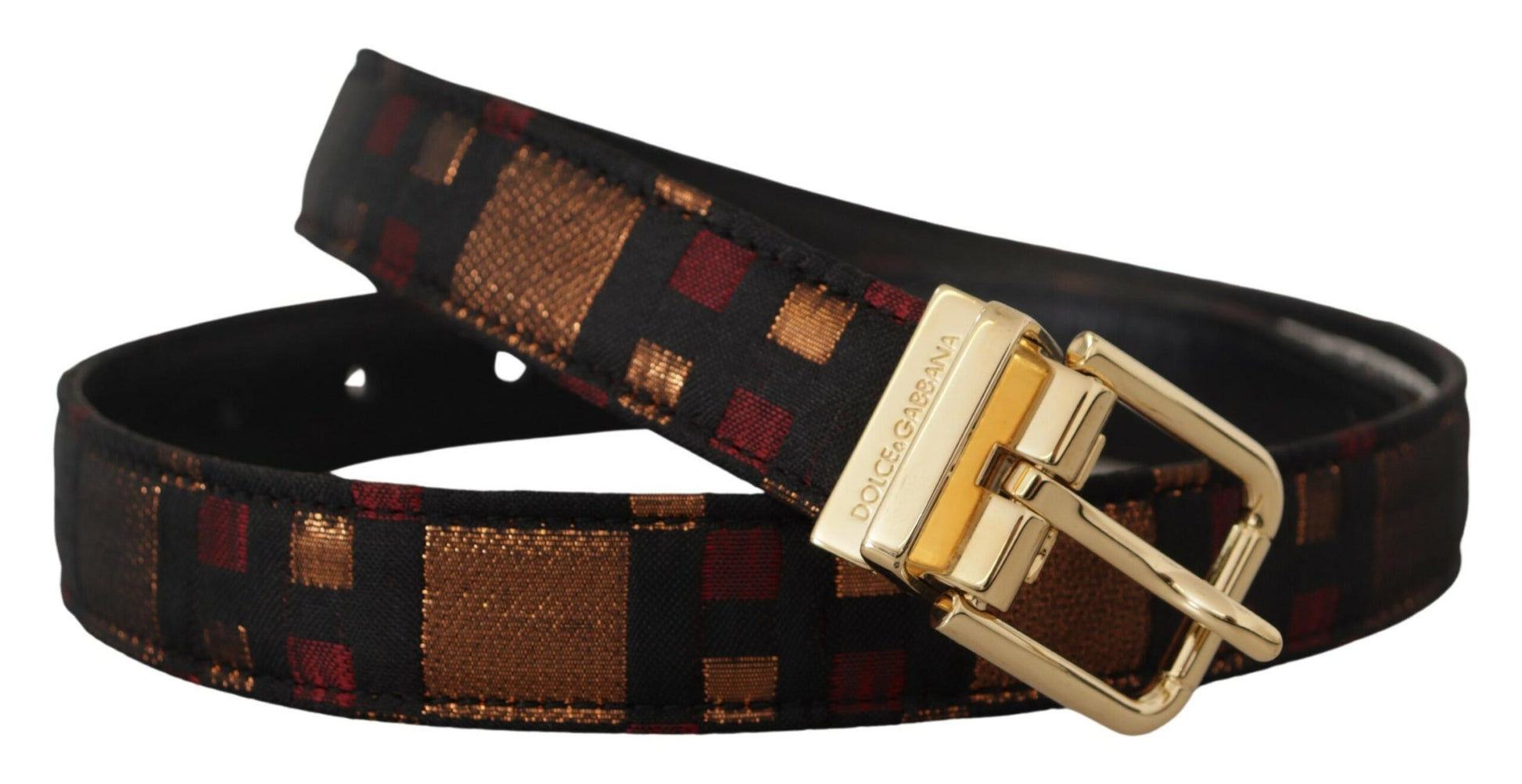 Dolce & Gabbana Multicolor Leather Jacquard Gold Metal Buckle Belt Dolce & Gabbana