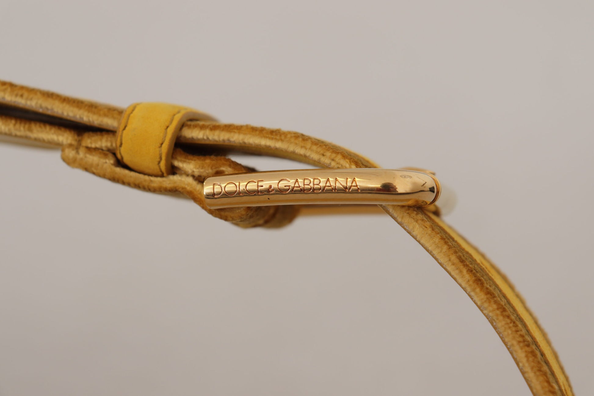 Dolce & Gabbana Yellow Velvet Gold Metal Logo Engraved Buckle Belt Dolce & Gabbana