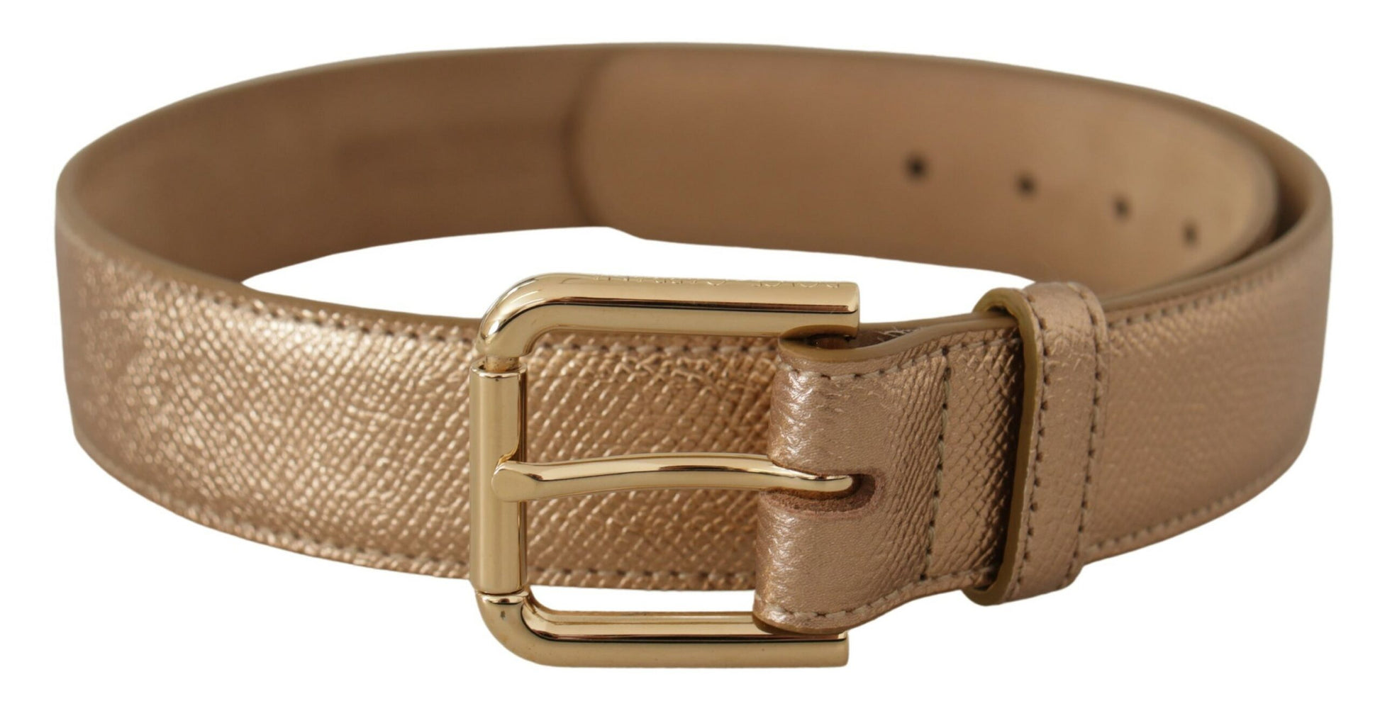 Dolce & Gabbana Rose Gold Leather Metallic Tone Metal Buckle Belt Dolce & Gabbana