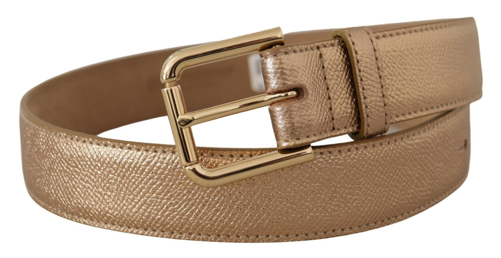 Dolce & Gabbana Rose Gold Leather Metallic Tone Metal Buckle Belt Dolce & Gabbana