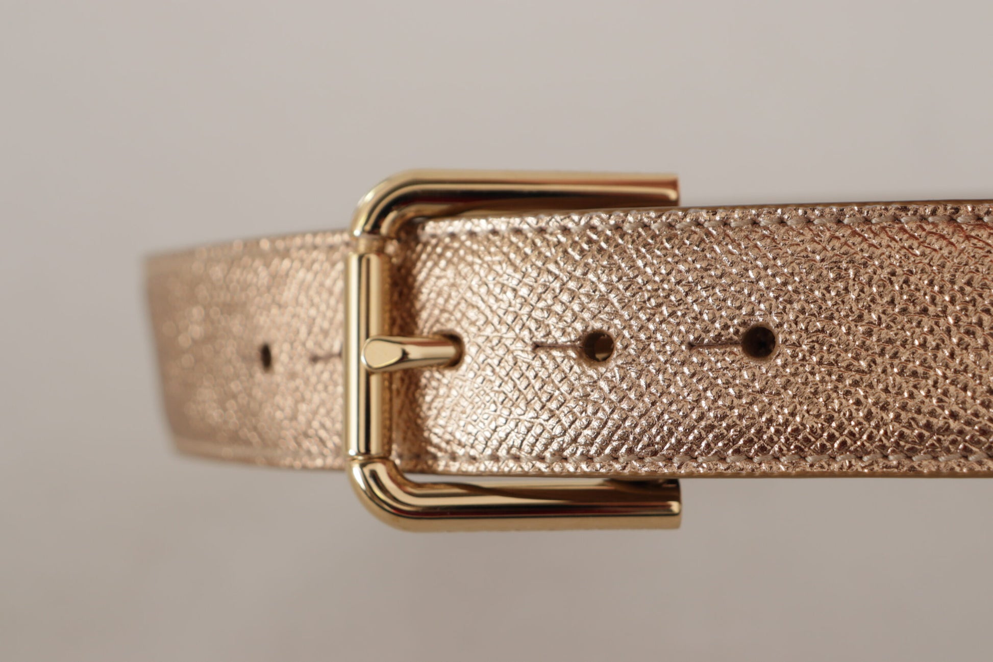 Dolce & Gabbana Rose Gold Leather Metallic Tone Metal Buckle Belt Dolce & Gabbana