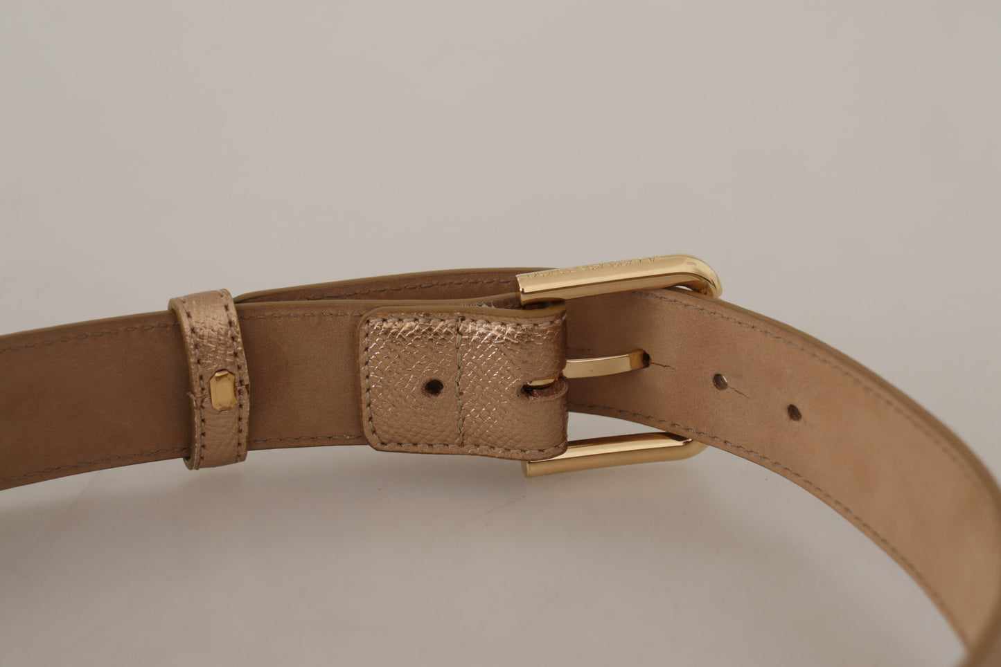 Dolce & Gabbana Rose Gold Leather Metallic Tone Metal Buckle Belt Dolce & Gabbana