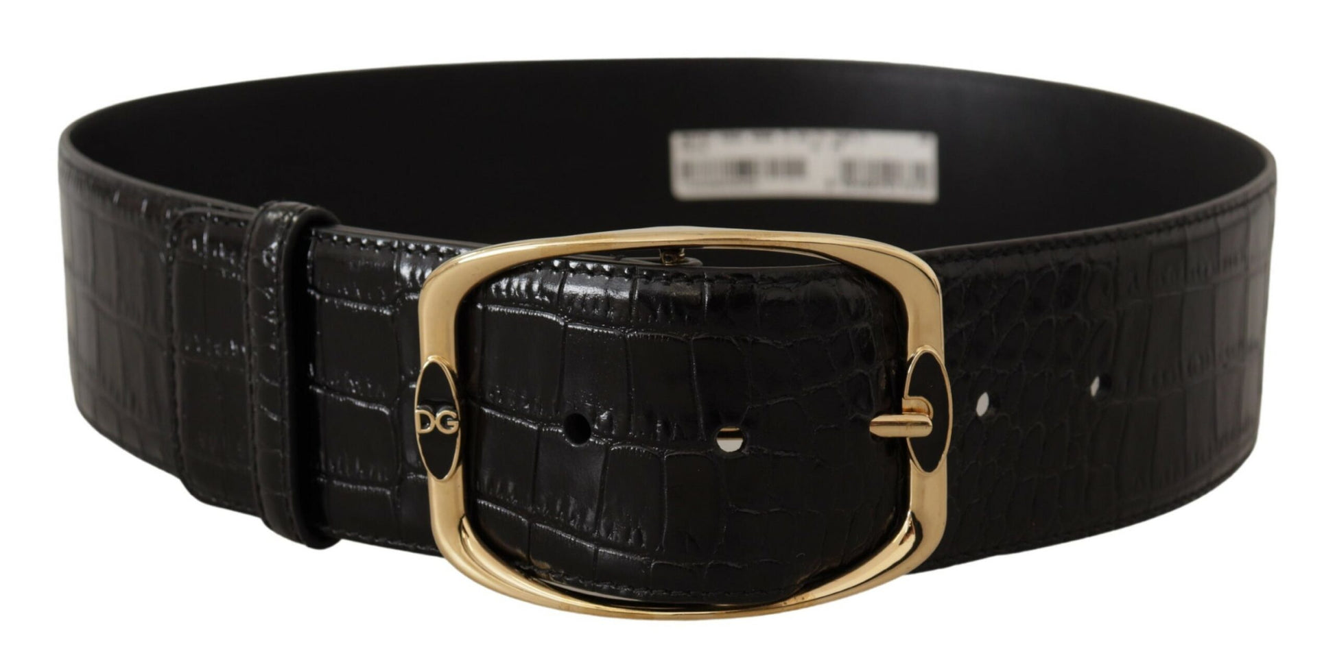 Dolce & Gabbana Black Crocodile Print Gold Metal DG Logo Buckle Belt Dolce & Gabbana