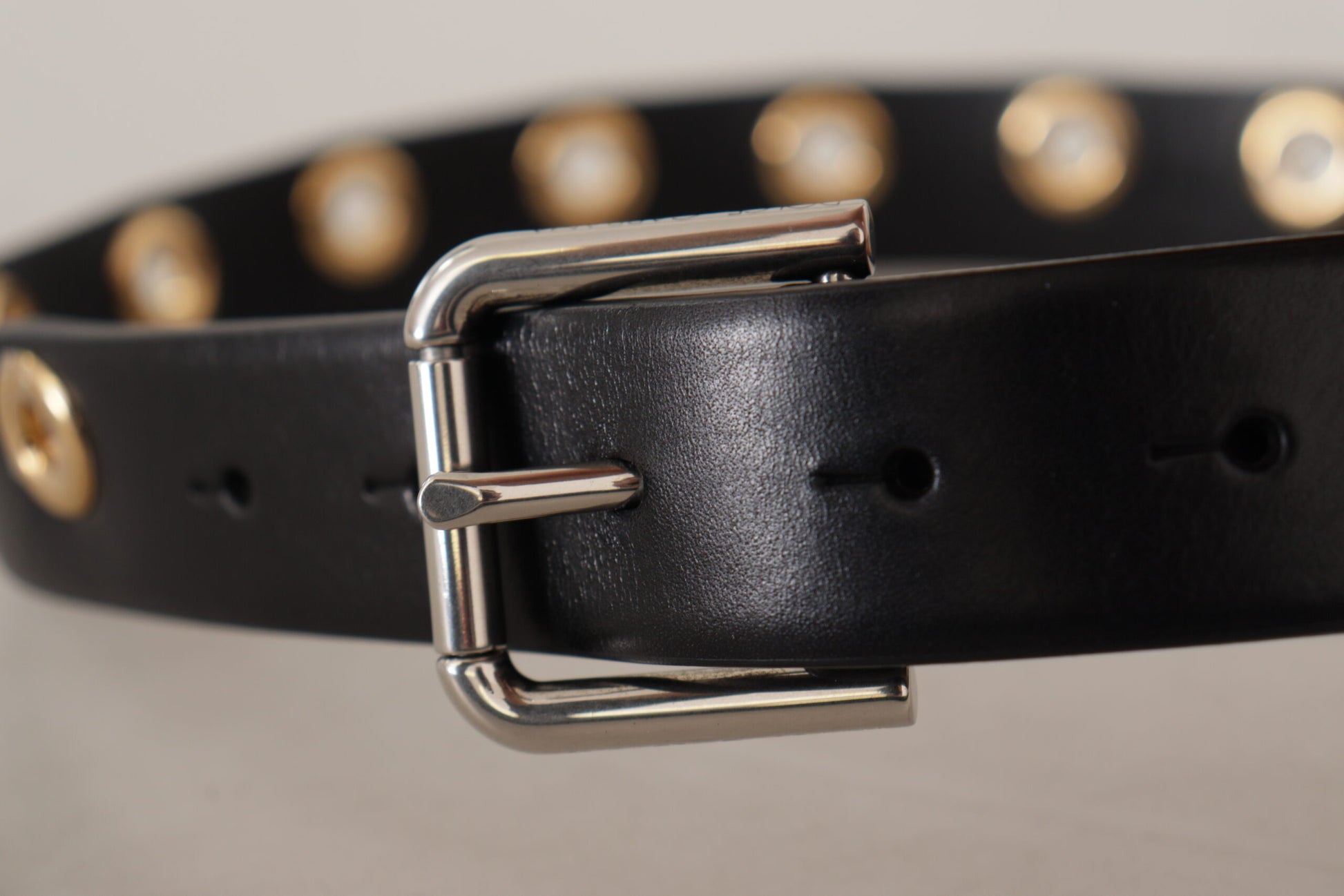 Dolce & Gabbana Black Leather Eyelet Silver Tone Metal Buckle Belt Dolce & Gabbana