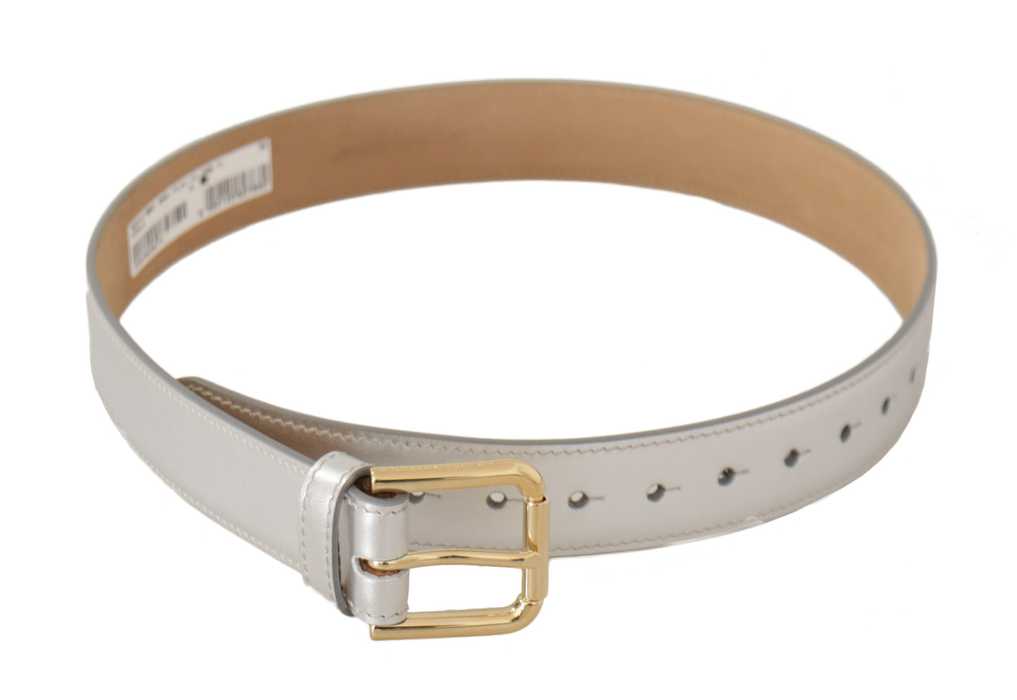 Dolce & Gabbana Silver Leather Gold Tone Logo Metal Buckle Belt Dolce & Gabbana