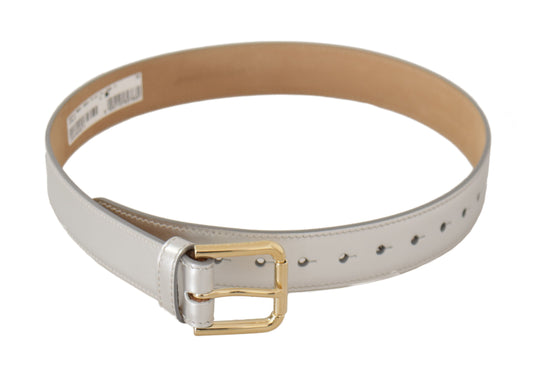Dolce & Gabbana Silver Leather Gold Tone Logo Metal Buckle Belt Dolce & Gabbana
