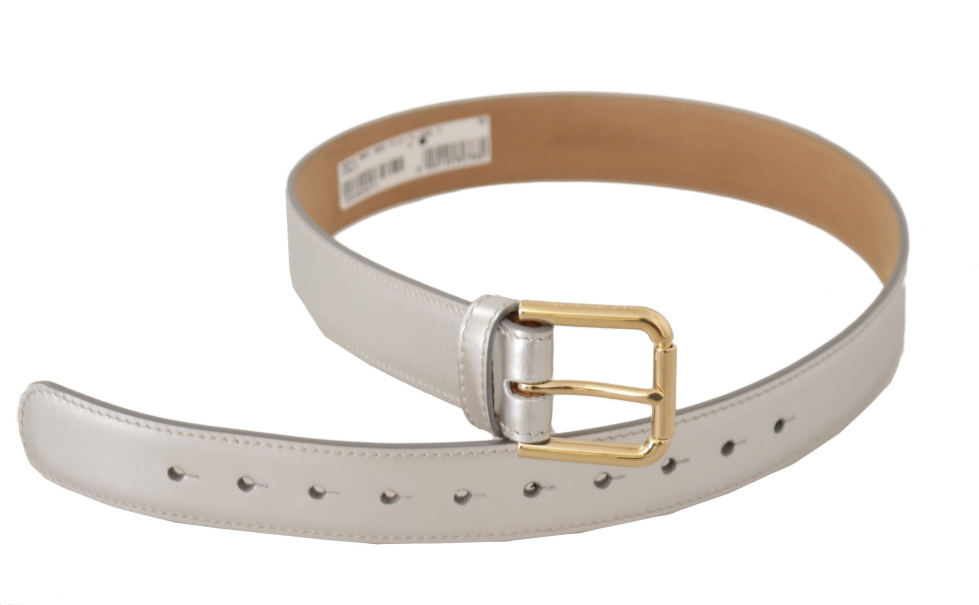 Dolce & Gabbana Silver Leather Gold Tone Logo Metal Buckle Belt Dolce & Gabbana