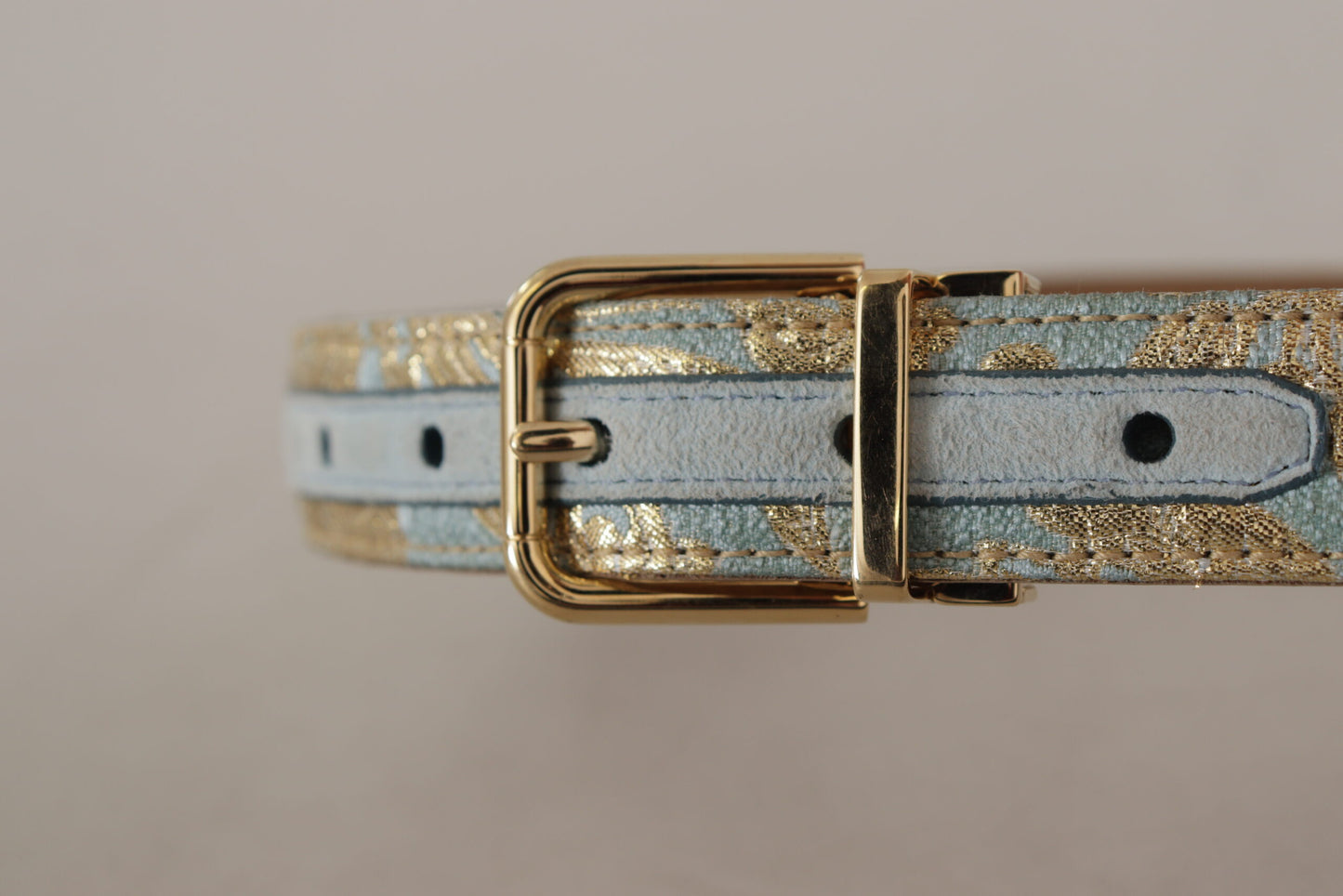 Dolce & Gabbana Blue Leather Jacquard Embossed Gold Metal Buckle Belt Dolce & Gabbana