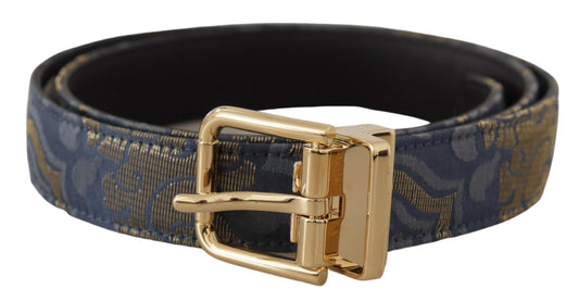 Dolce & Gabbana Navy Blue Jacquard Gold Tone Logo Metal Buckle Belt Dolce & Gabbana