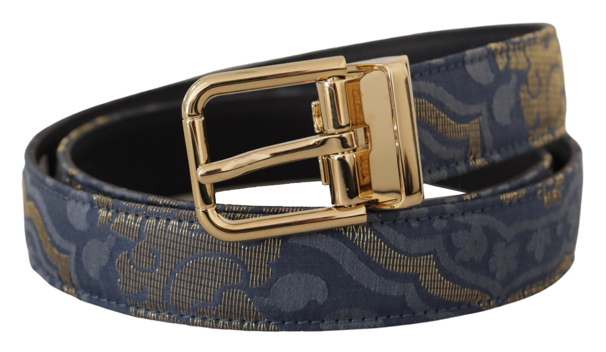 Dolce & Gabbana Navy Blue Jacquard Gold Tone Logo Metal Buckle Belt Dolce & Gabbana