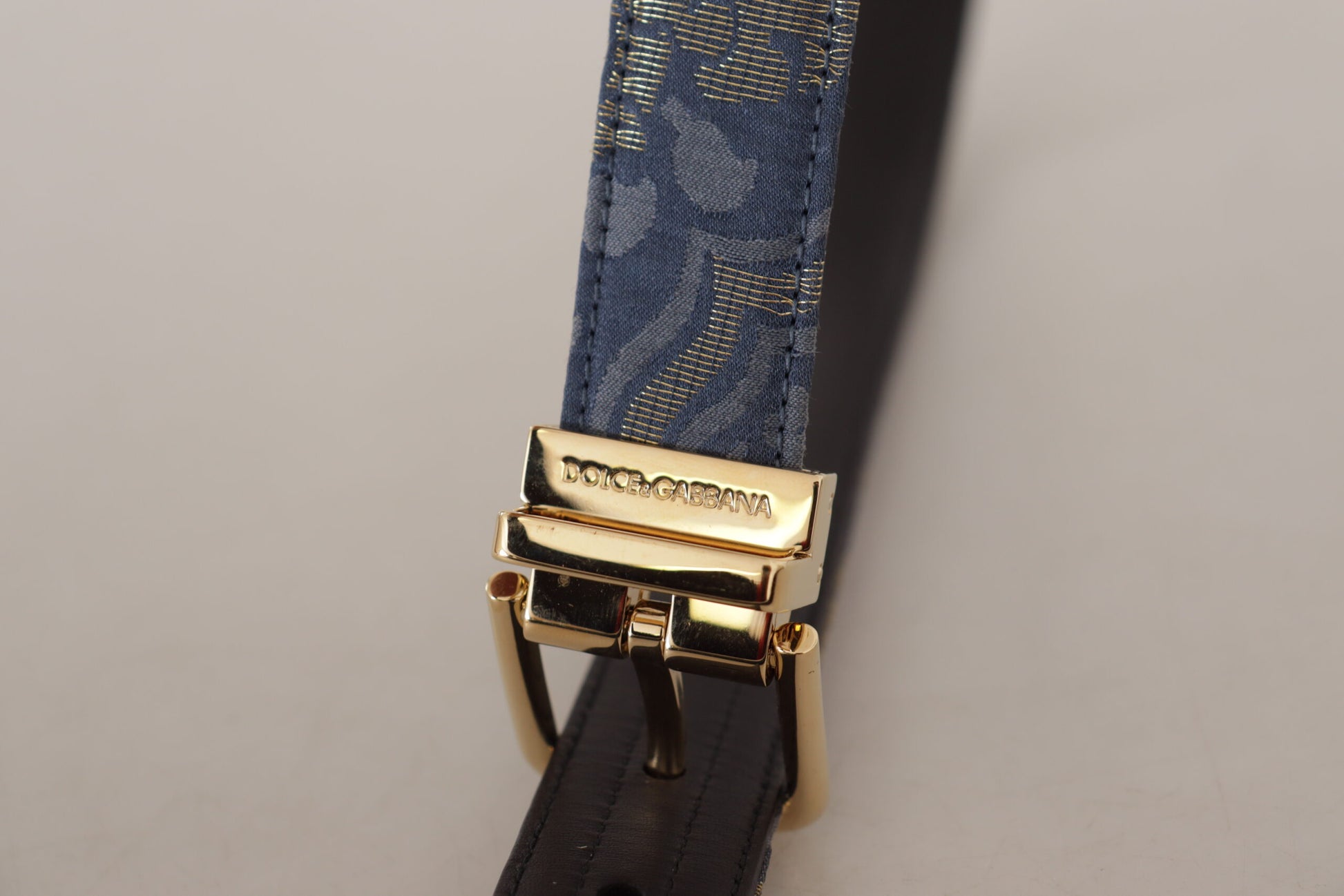 Dolce & Gabbana Navy Blue Jacquard Gold Tone Logo Metal Buckle Belt Dolce & Gabbana
