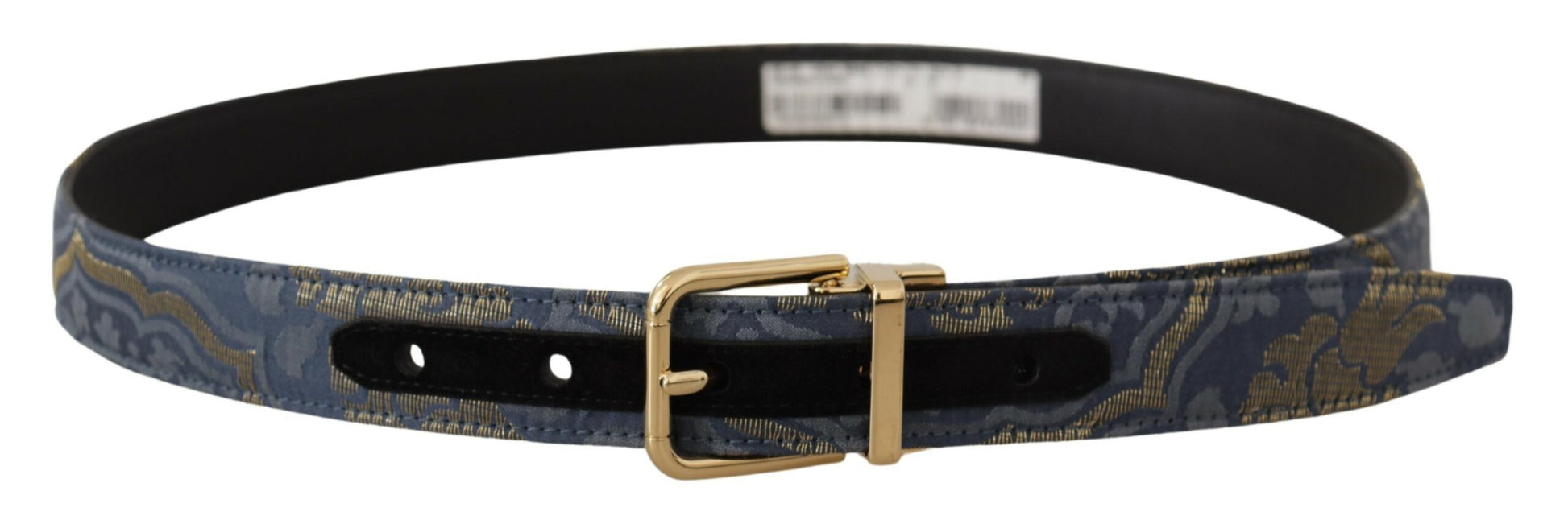 Dolce & Gabbana Navy Blue Jacquard Gold Tone Logo Metal Buckle Belt Dolce & Gabbana
