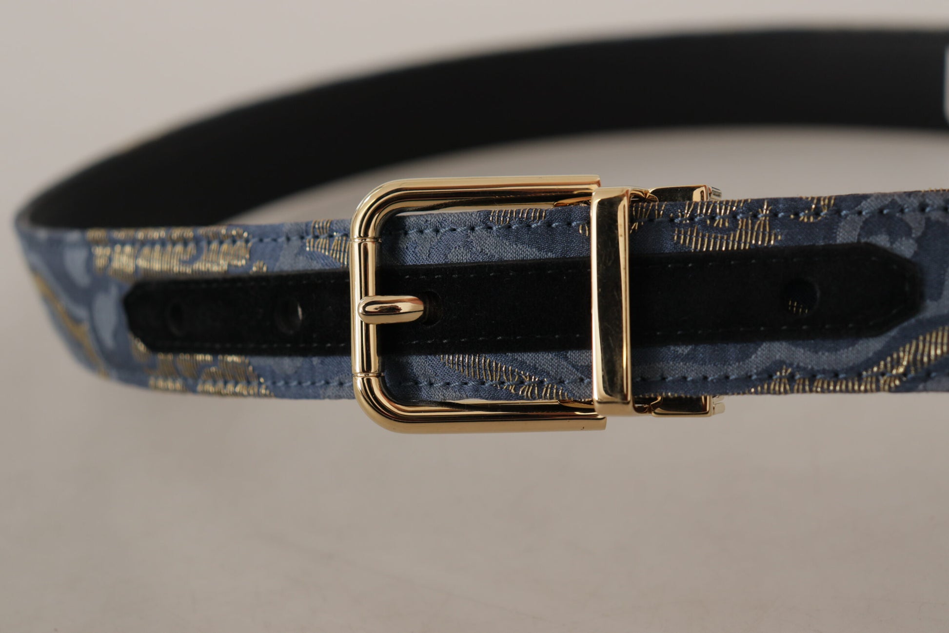 Dolce & Gabbana Navy Blue Jacquard Gold Tone Logo Metal Buckle Belt Dolce & Gabbana