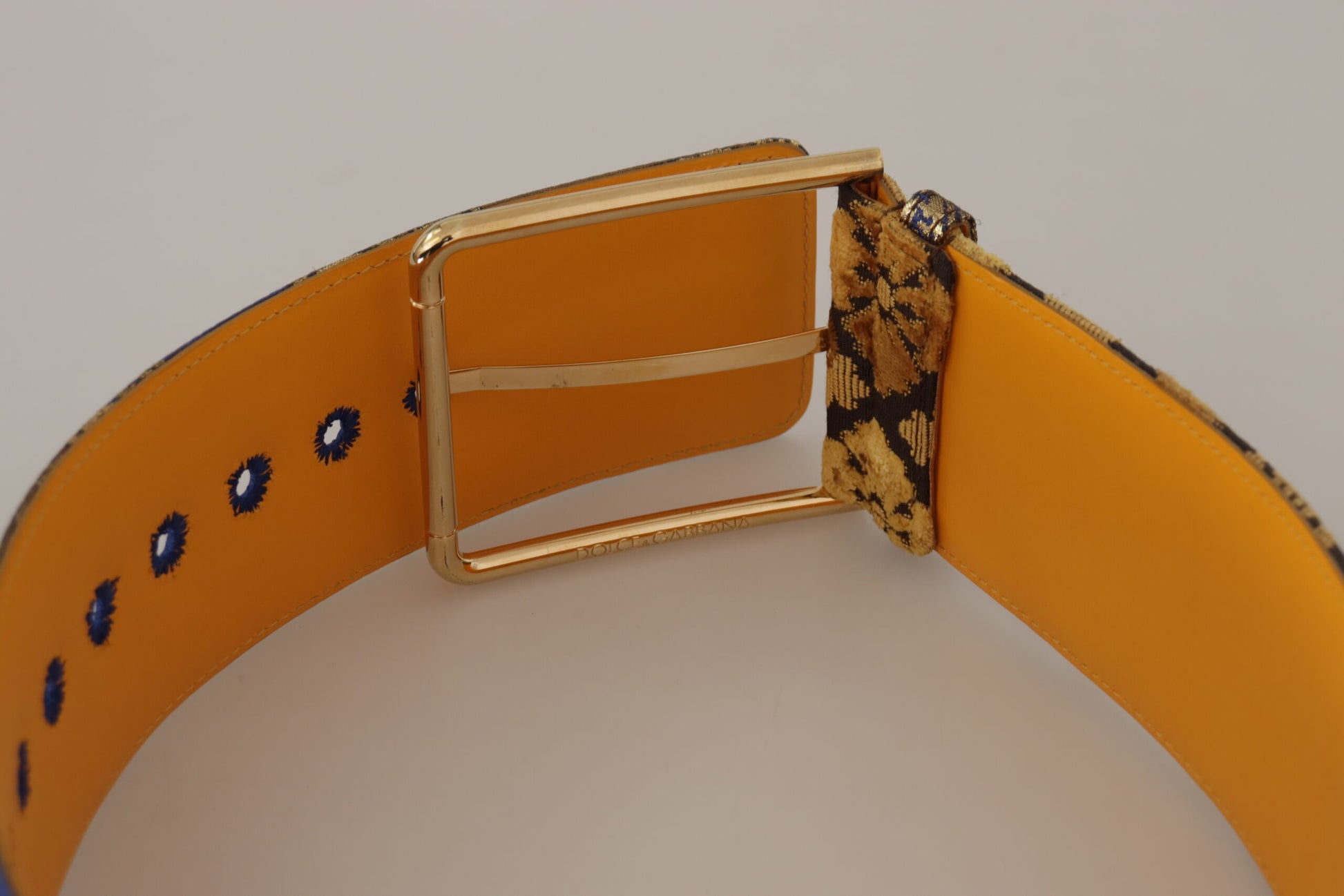 Dolce & Gabbana Blue Floral Patchwork Leather Wide Waist Buckle Belt Dolce & Gabbana