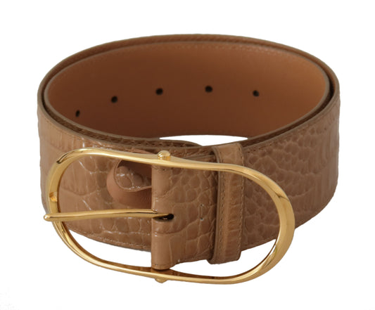 Dolce & Gabbana Brown Beige Leather Gold Metal Oval Buckle Belt Dolce & Gabbana