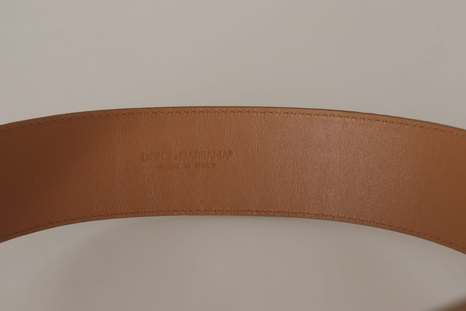 Dolce & Gabbana Brown Beige Leather Gold Metal Oval Buckle Belt Dolce & Gabbana