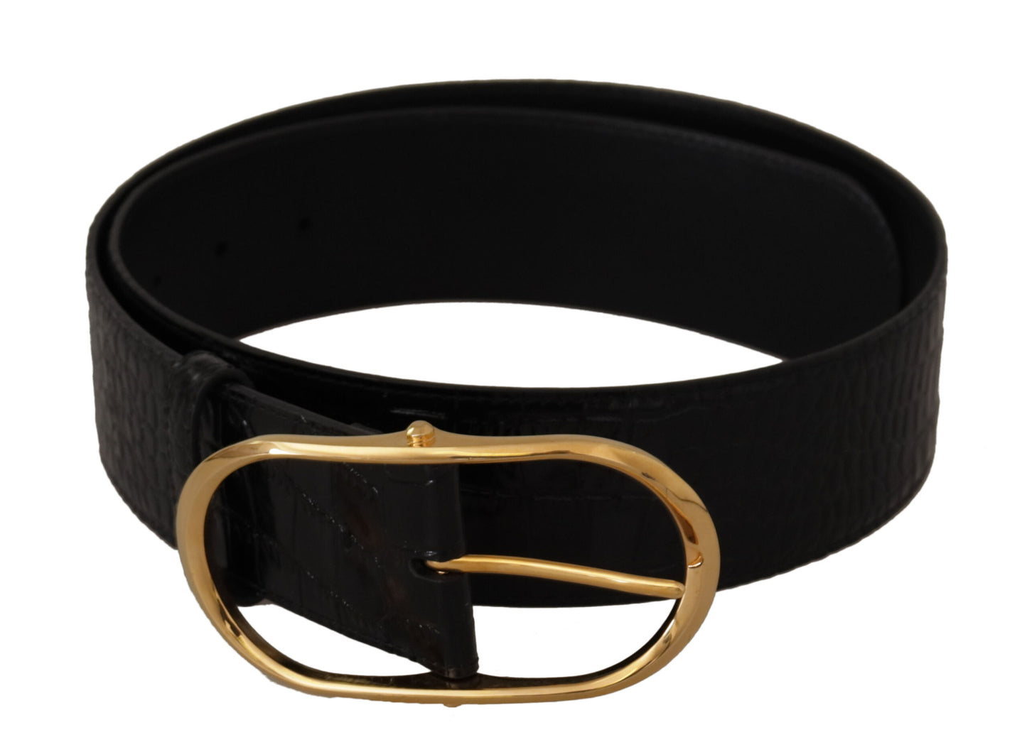 Dolce & Gabbana Black Embossed Leather Gold Tone Metal Buckle Belt Dolce & Gabbana