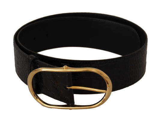 Dolce & Gabbana Black Embossed Leather Gold Tone Metal Buckle Belt Dolce & Gabbana