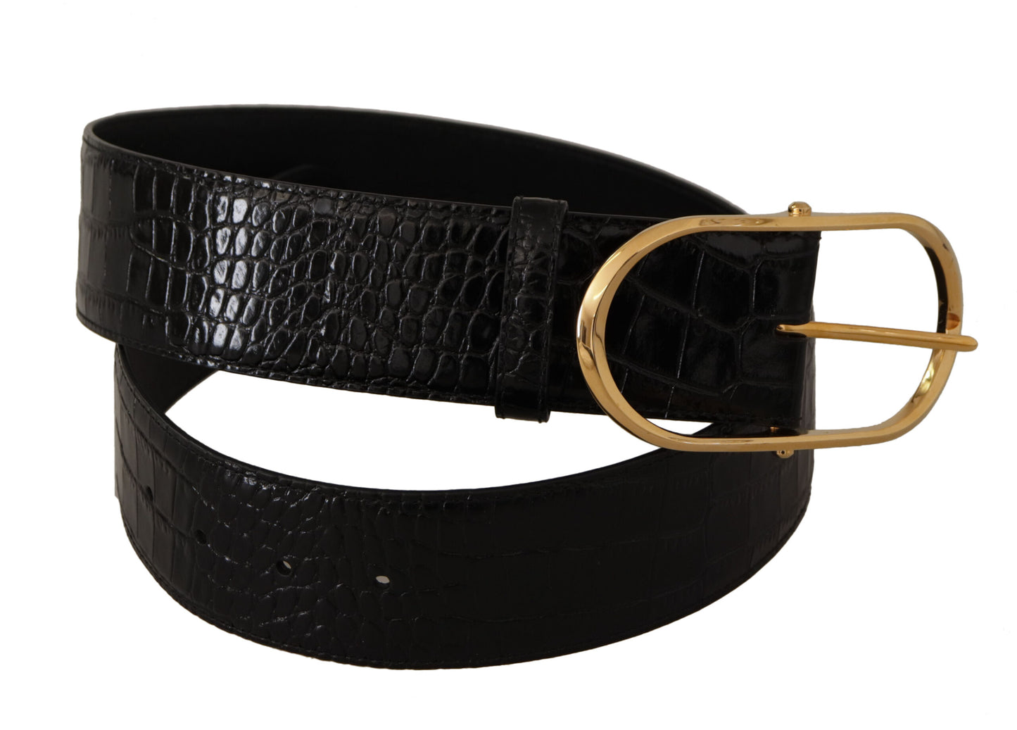 Dolce & Gabbana Black Embossed Leather Gold Tone Metal Buckle Belt Dolce & Gabbana