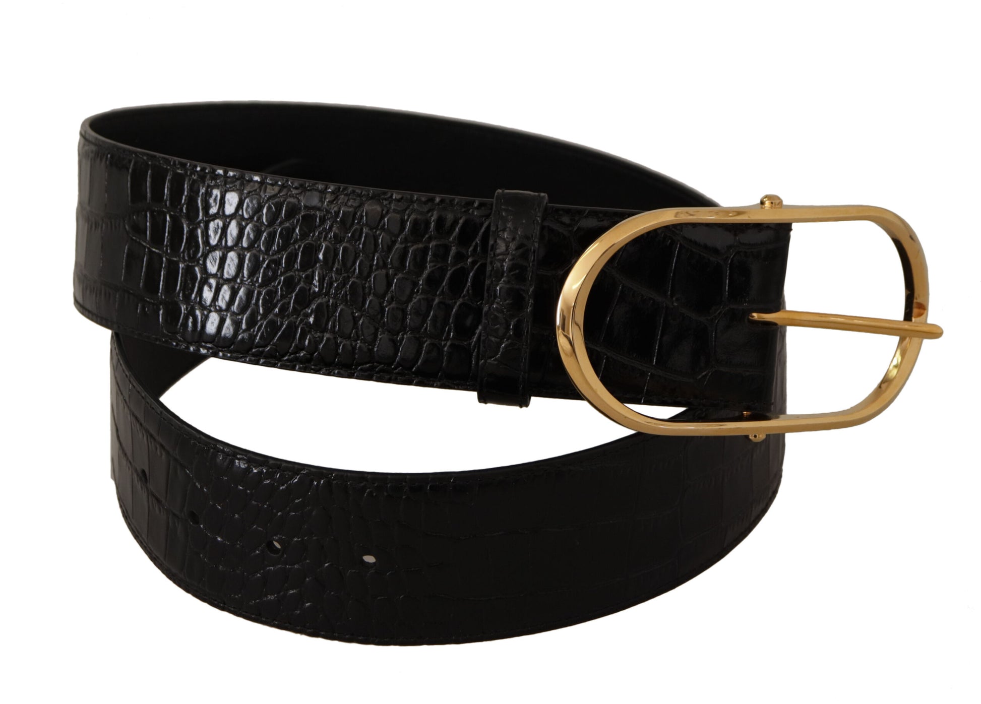 Dolce & Gabbana Black Embossed Leather Gold Tone Metal Buckle Belt Dolce & Gabbana