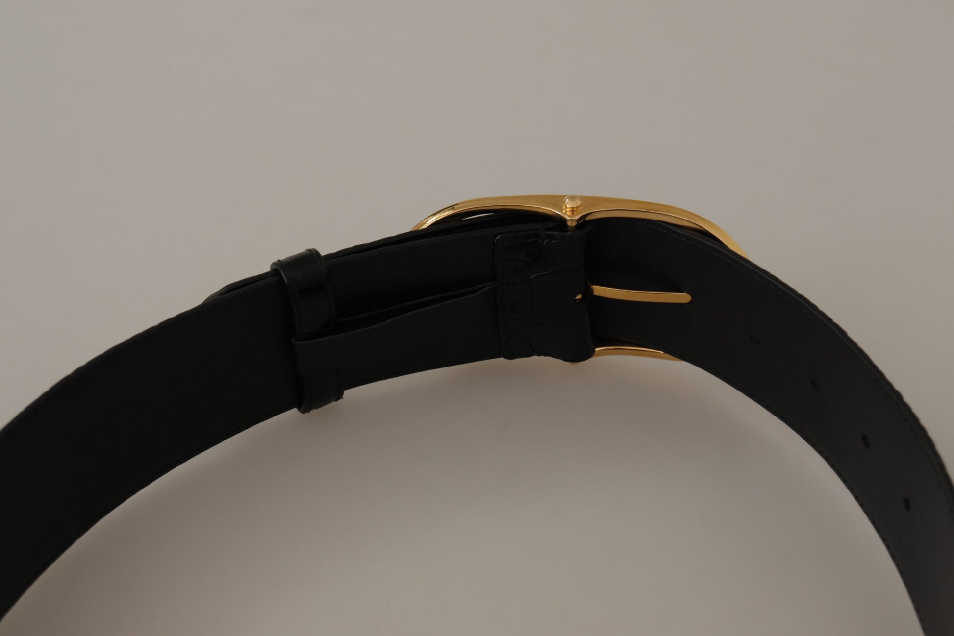 Dolce & Gabbana Black Embossed Leather Gold Tone Metal Buckle Belt Dolce & Gabbana