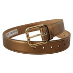Dolce & Gabbana Bronze Calf Leather Gold Logo Waist Buckle Belt
