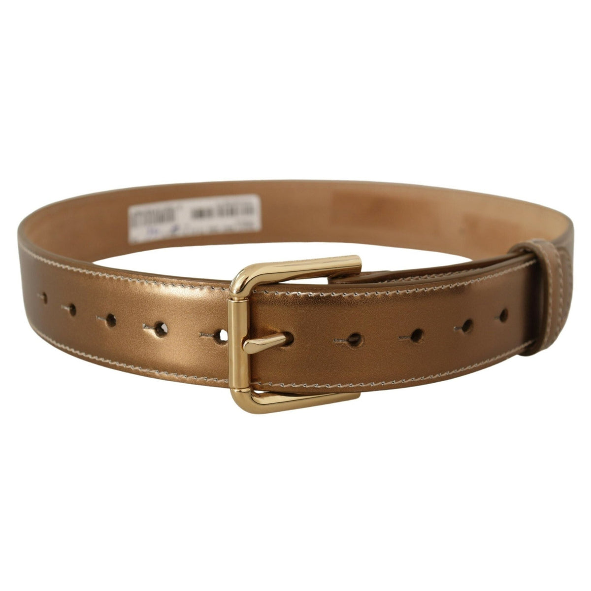 Dolce & Gabbana Bronze Calf Leather Gold Logo Waist Buckle Belt