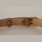 Dolce & Gabbana Bronze Calf Leather Gold Logo Waist Buckle Belt