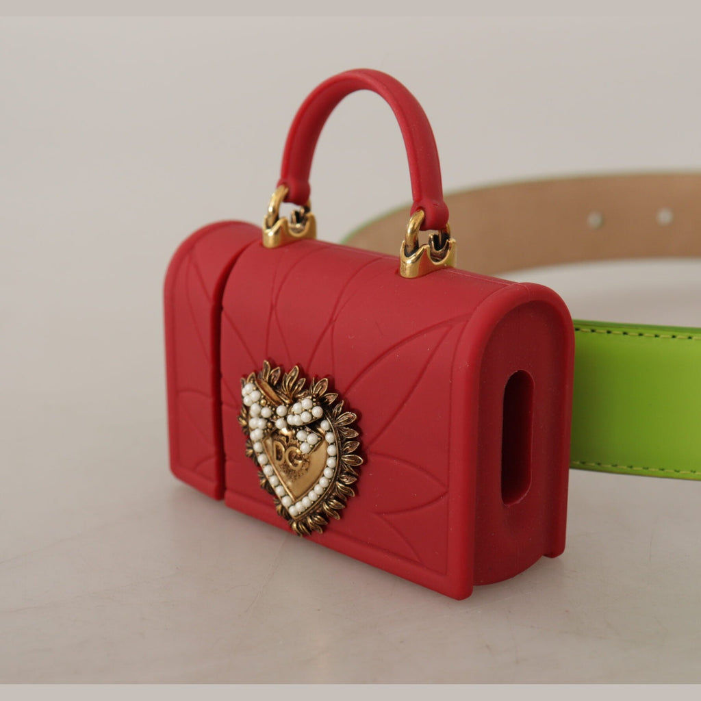 Dolce & Gabbana Green Leather Devotion Heart Micro Bag Headphones Belt
