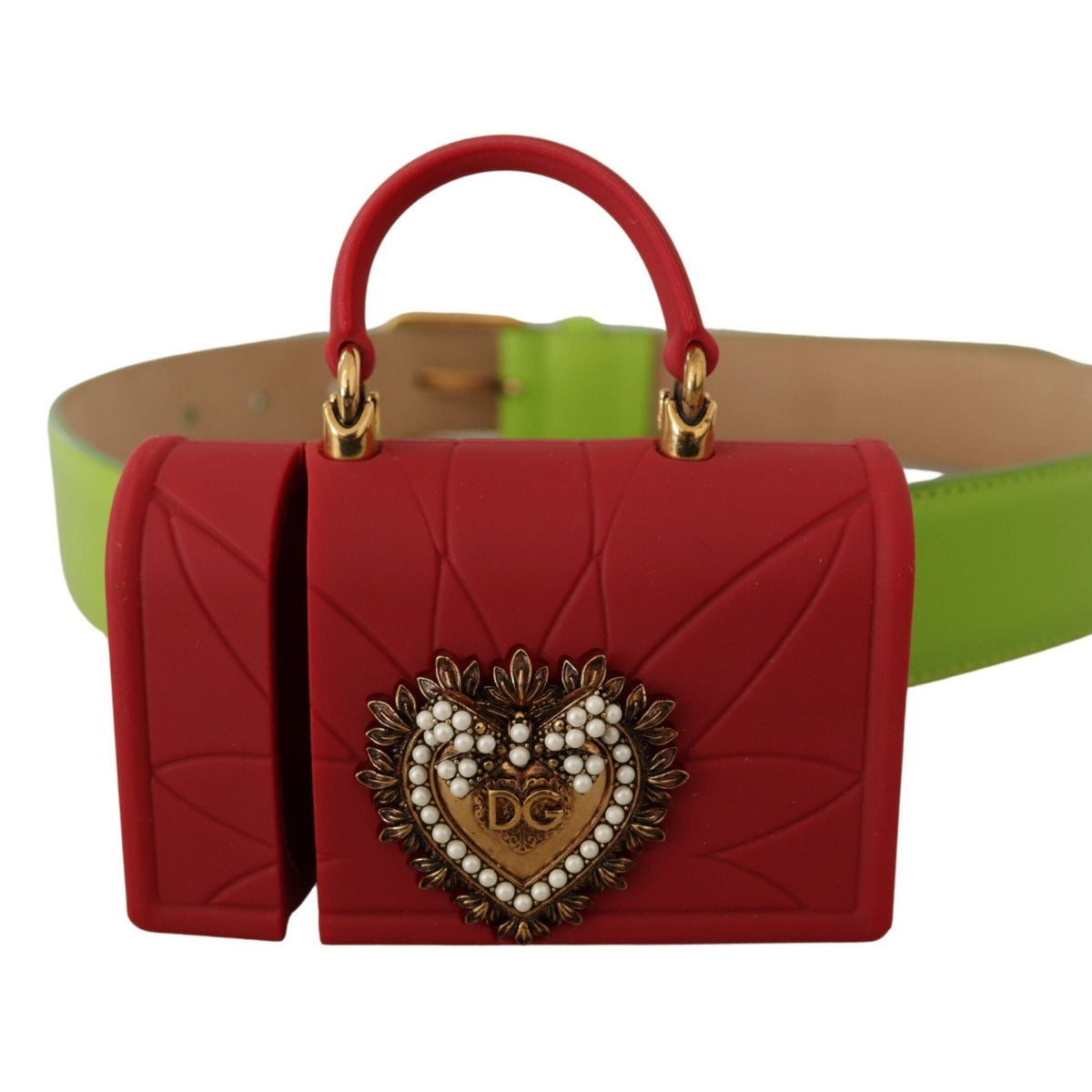 Dolce & Gabbana Green Leather Devotion Heart Micro Bag Headphones Belt