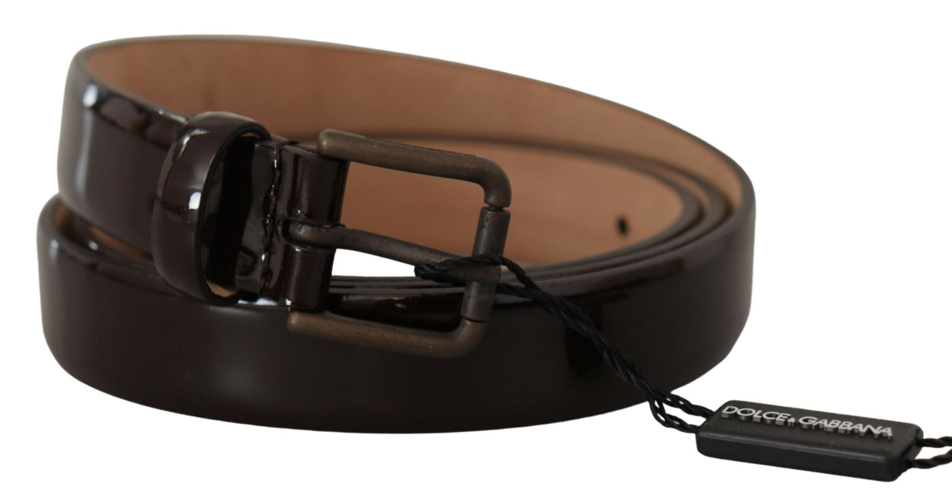 Dolce & Gabbana Black Patent Leather Logo Metal Waist Buckle Belt Dolce & Gabbana