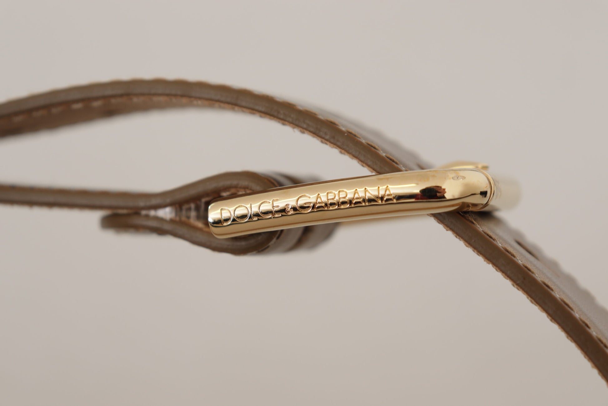 Dolce & Gabbana Bronze Leather Gold Logo Engraved Waist Buckle Belt Dolce & Gabbana