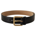 Dolce & Gabbana Black Solid Leather Classic Gold Waist Buckle Belt