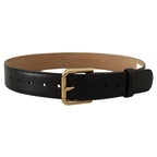 Dolce & Gabbana Black Solid Leather Classic Gold Waist Buckle Belt