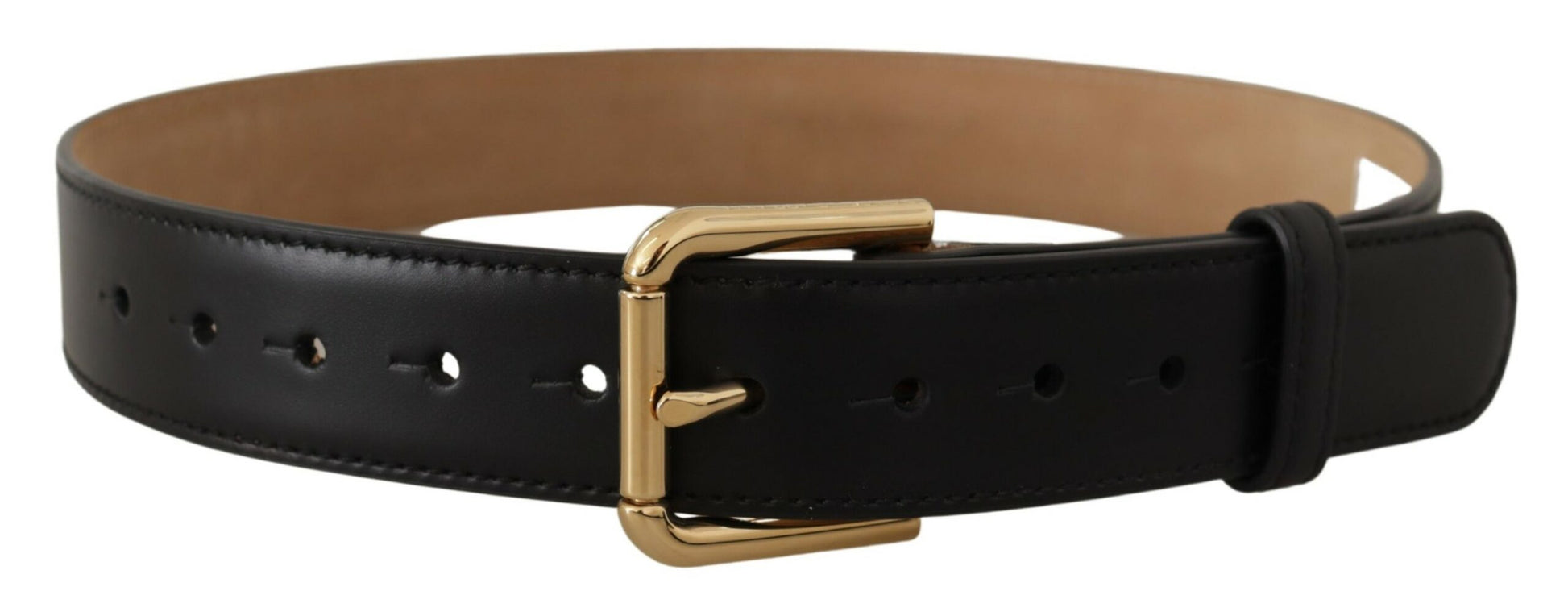 Dolce & Gabbana Black Solid Leather Classic Gold Waist Buckle Belt Dolce & Gabbana