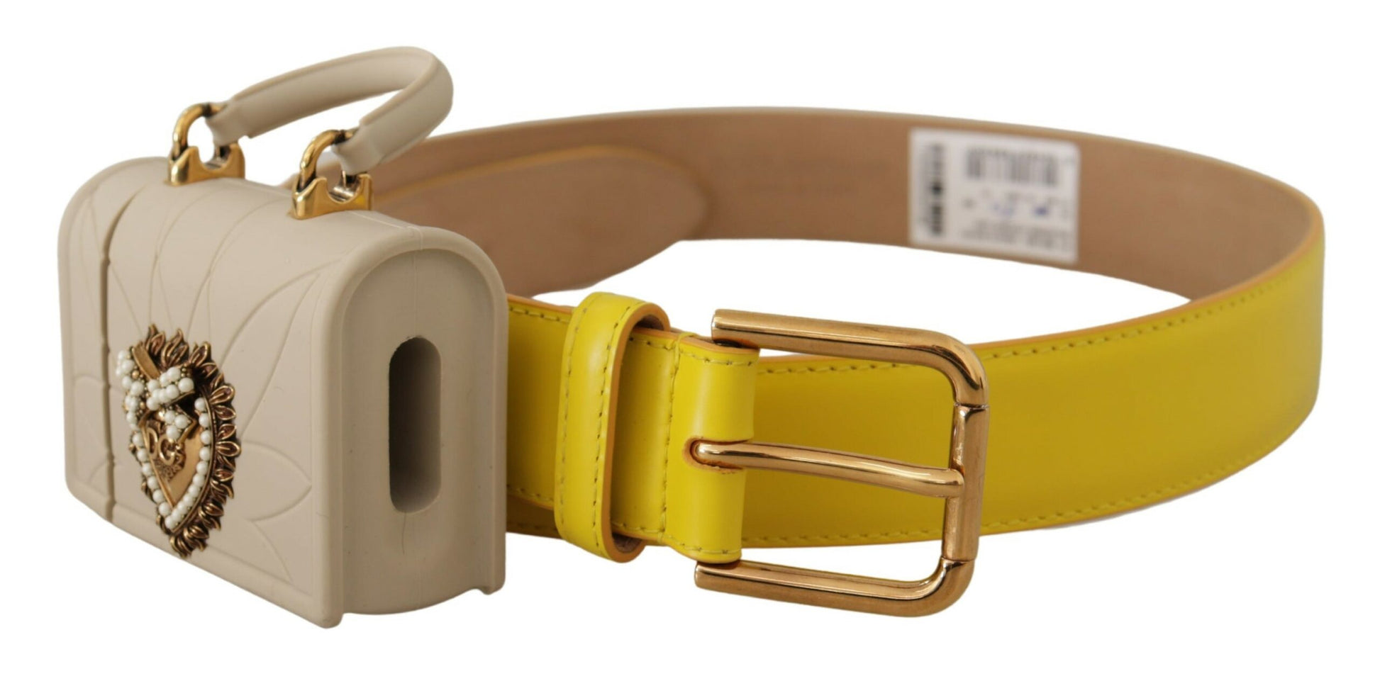 Dolce & Gabbana Yellow Leather Devotion Heart Micro Bag Headphones Belt Dolce & Gabbana