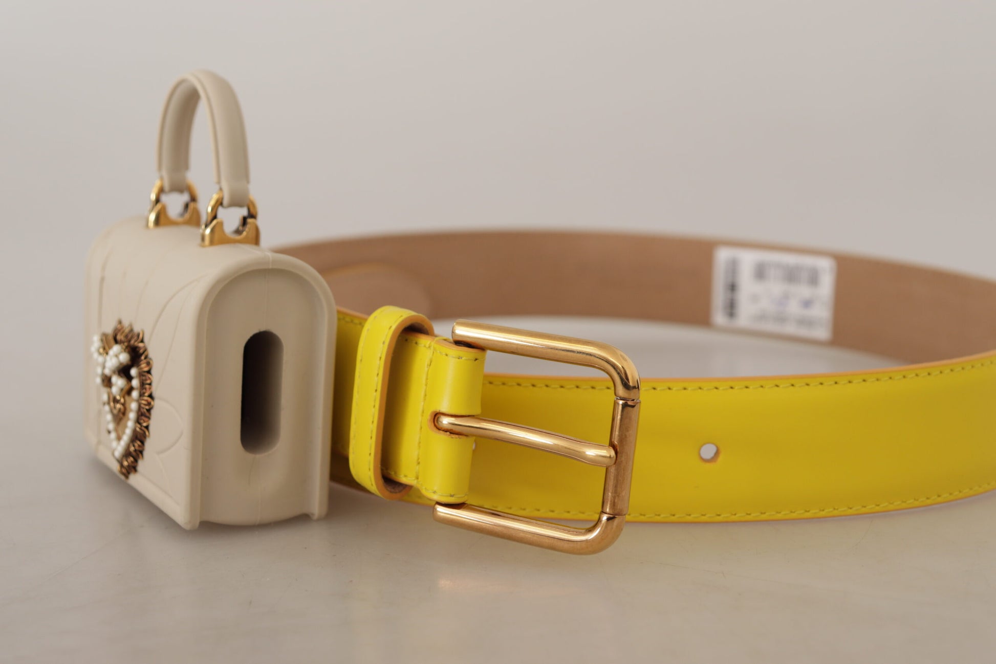 Dolce & Gabbana Yellow Leather Devotion Heart Micro Bag Headphones Belt Dolce & Gabbana
