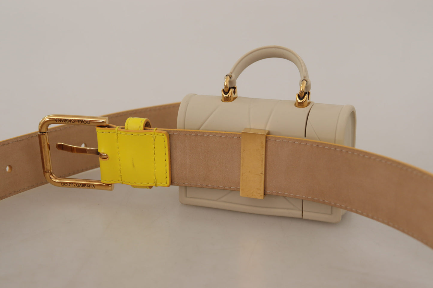 Dolce & Gabbana Yellow Leather Devotion Heart Micro Bag Headphones Belt Dolce & Gabbana