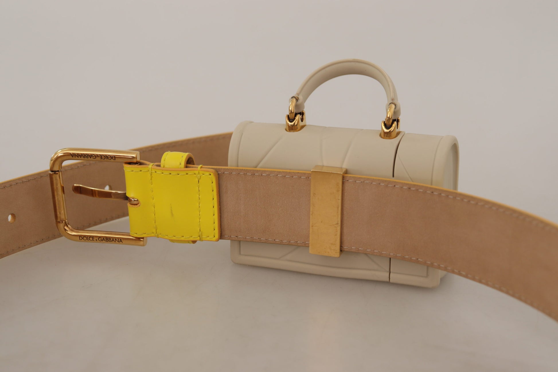 Dolce & Gabbana Yellow Leather Devotion Heart Micro Bag Headphones Belt Dolce & Gabbana