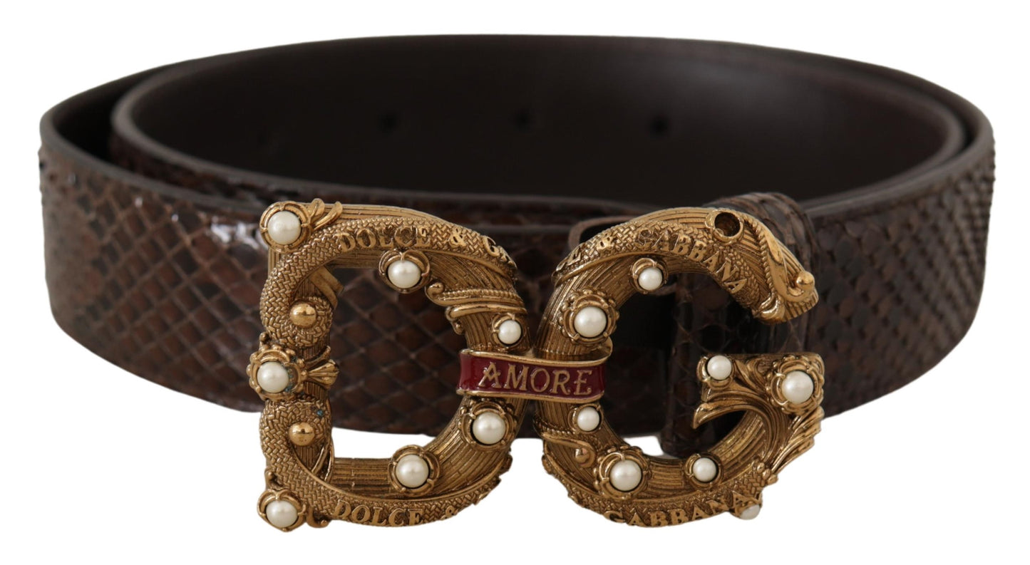Dolce & Gabbana Brown Amore Animal Print Exotic Leather Logo Buckle Belt Dolce & Gabbana