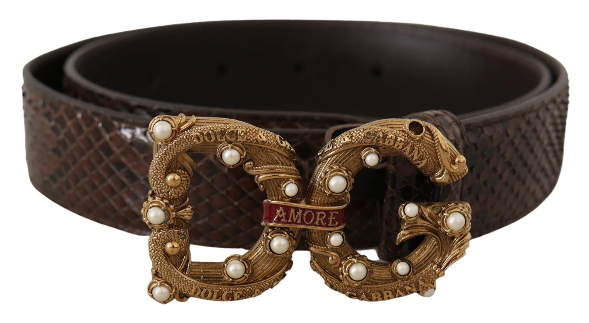 Dolce & Gabbana Brown Amore Animal Print Exotic Leather Logo Buckle Belt Dolce & Gabbana